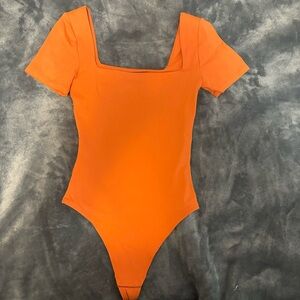 Babaton Vibrant Orange Square-Neck Bodysuit